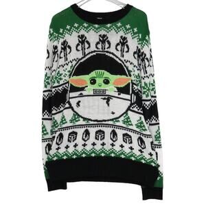 Star Wars Baby Yoda Unisex Crewneck Argyle Knit Ugly Christmas Sweater Small
